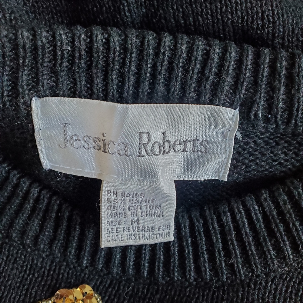 Vintage Jessica Roberts black embellished sweater gold teardrop beading - Picture 4 of 5